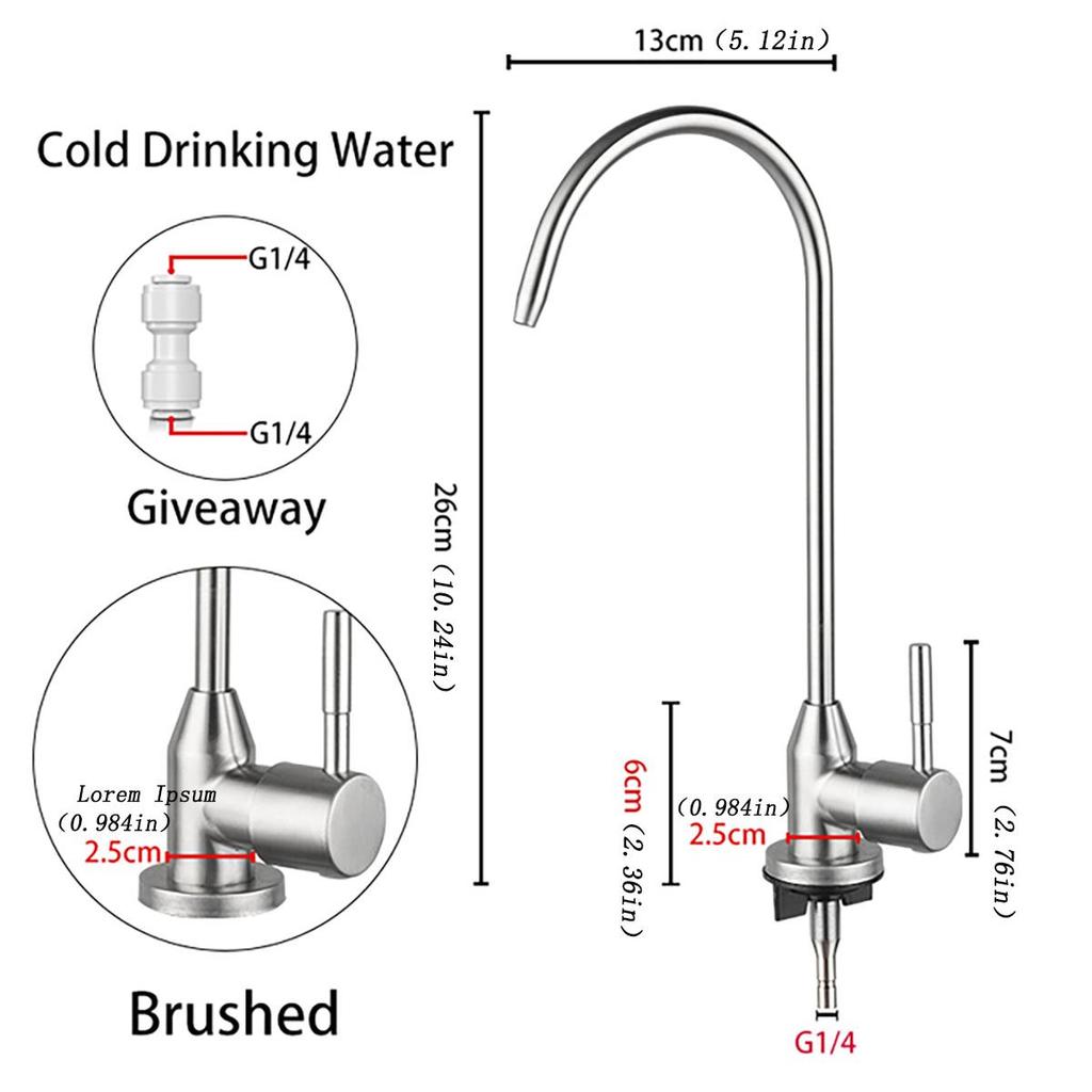 1/4" Küchenarmatur Edelstahl Wasserfilter Wasserhahn Trinkwasserhahn Filter Wasserhahn Einzel Kaltwasser Spüle Wasserhahn