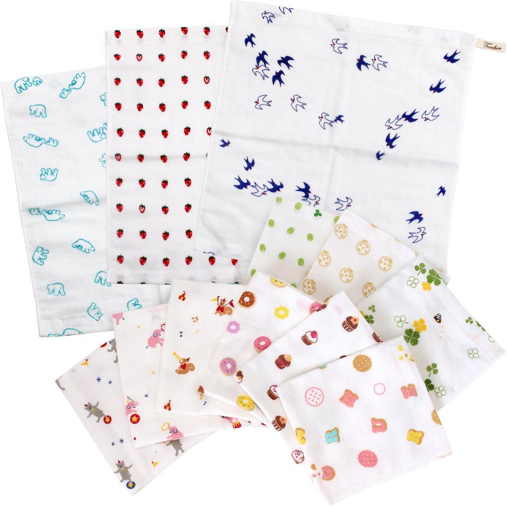 Hiorie (Hiorie) Japanese-made Hand Towels, Gauze Towels, 12-piece Set: 6 Small Designs + 3 Sweets Designs + 3 Circus Designs, Senshu Towel.