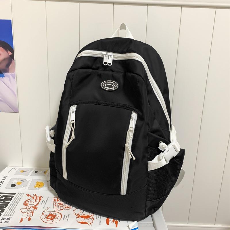 School Bag Simple School Bag Women's New Vertical Zipper Nylon Large-capacity Backpack Junior High School Students Class Backpack