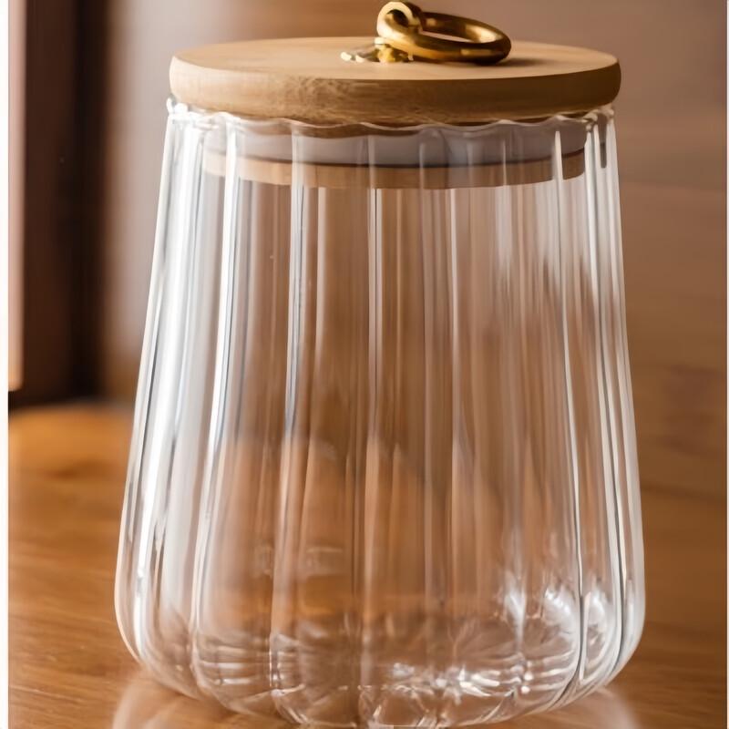 Qianxing Striped Glass Storage Jar Set with Bamboo Lids