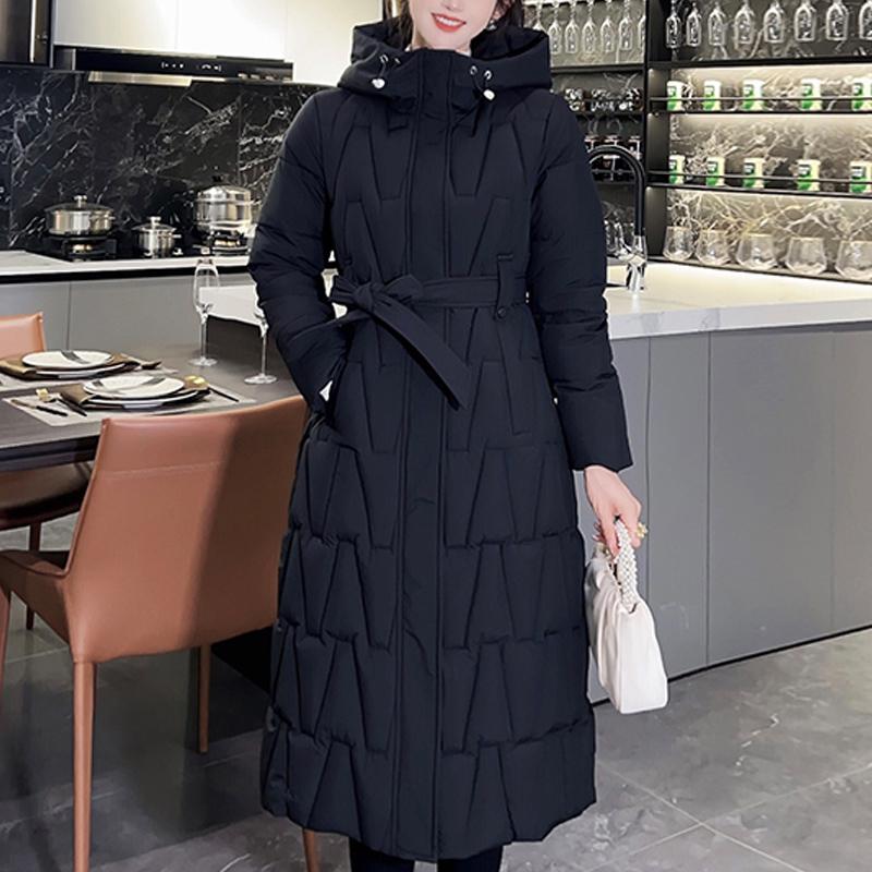 

Модний зимовий пальто великого розміру L-7XL для жінок, довгі парки з капюшоном, вільного крою, товсті, жіночі куртки з поясом 3XL