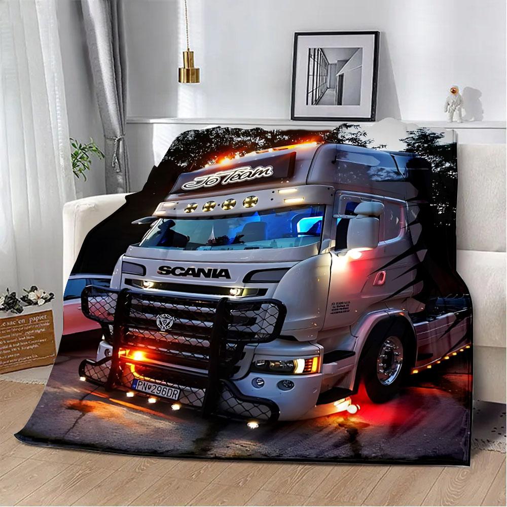 Printed Blanket Picnic Blankets Car Brand Scanias TruckS Warm Blanket Soft and Comfortable Blanket Home Travel Birthday Gift