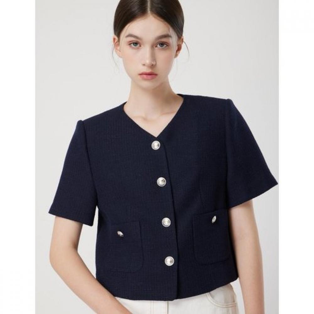 Cc Collect. Укороченный твидовый жакет с коротким рукавом C262msf137 DARK NAVY (DN)/55