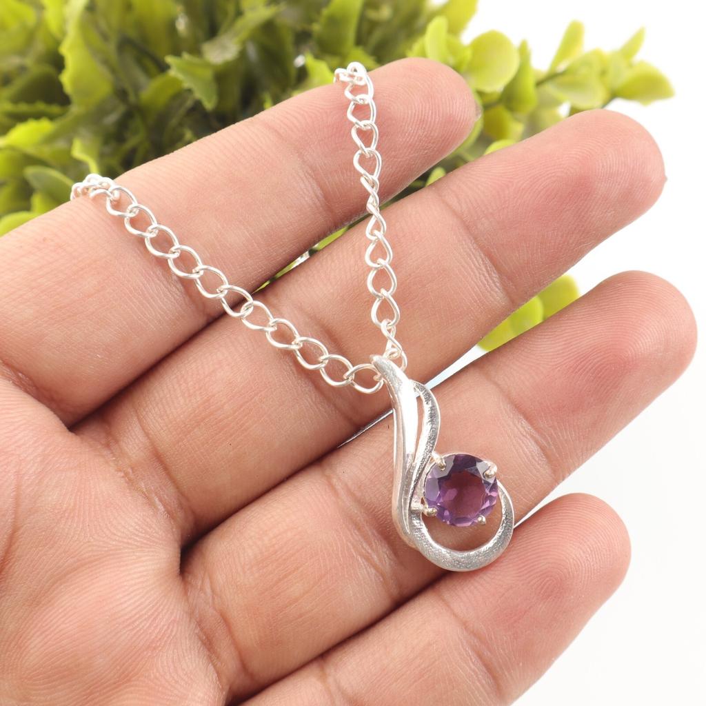 Natural Amethyst Gemstone 925 Sterling Silver Jewelry Women's Silver Pendant 1" CP-24-8