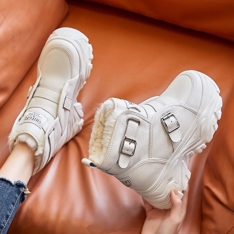 Fashion 8CM Genuine Leather Women Warm Animal Hair Chimney Hidden Heels Platform Wedge Autumn Winter Plush Booties Warm Fashion Shoes