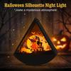 Decorative Lights for Home Halloween Triangle LED Lantern Tumbler Shape Night Light with Witch Ghost Glass Silhouette Shadow Box Pumpkin Battery