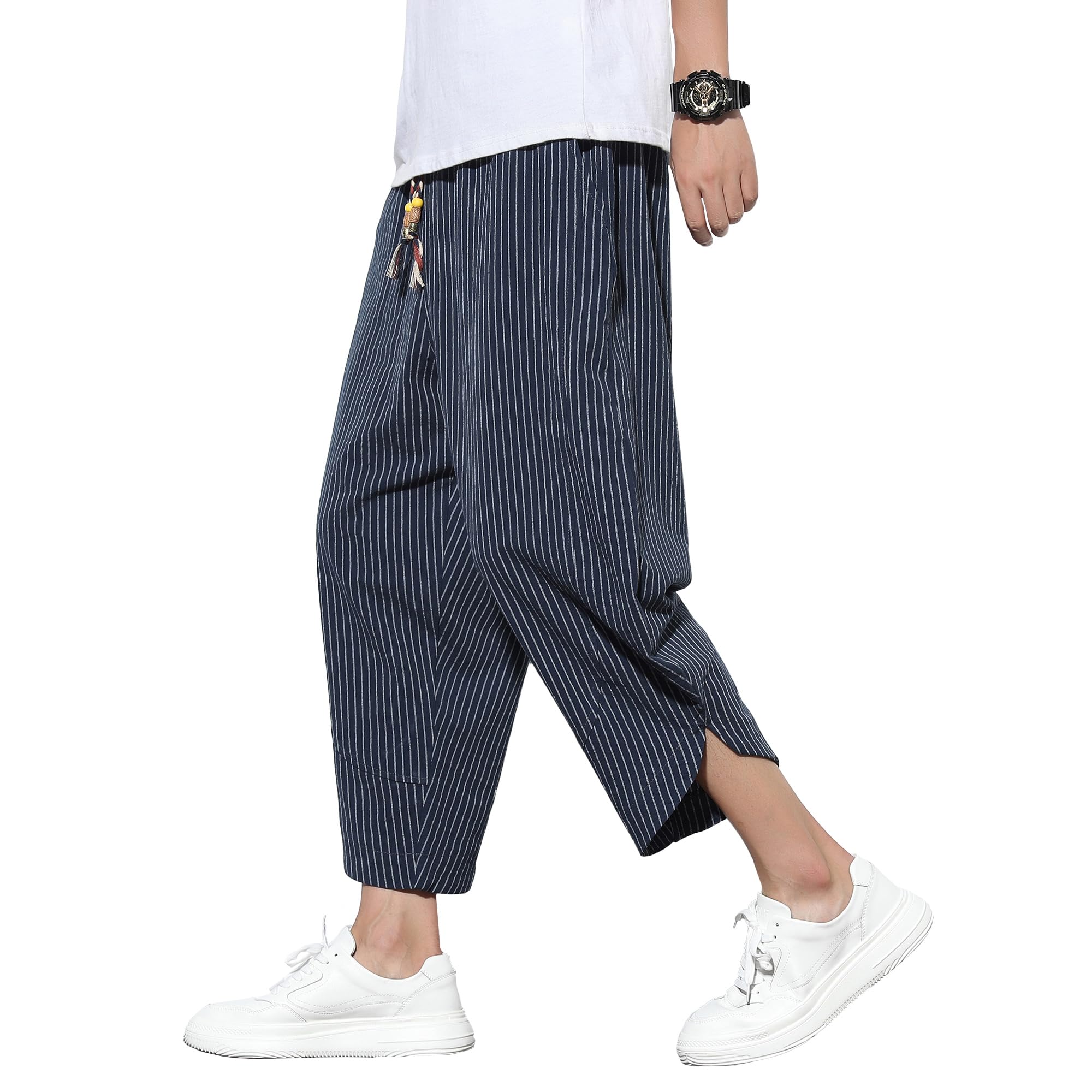 

Fasshonrida Summer Cropped Sarouel Aladdin Plus Sizes Popular Cool and Easy to 2XL Men s Pants, Striped, Tapered, 3/4 Length, Pants, Available,