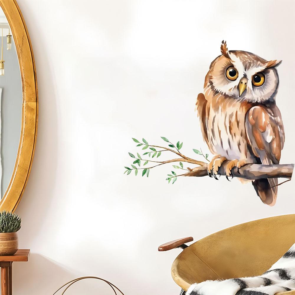 Self-adhesive Cartoon Owl On Branch Wall Stickers for Living Room Bedroom Study Home Decor