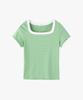 MONGDOL Square Neck Striped Short Sleeve T-Shirt Green Mdts098Green