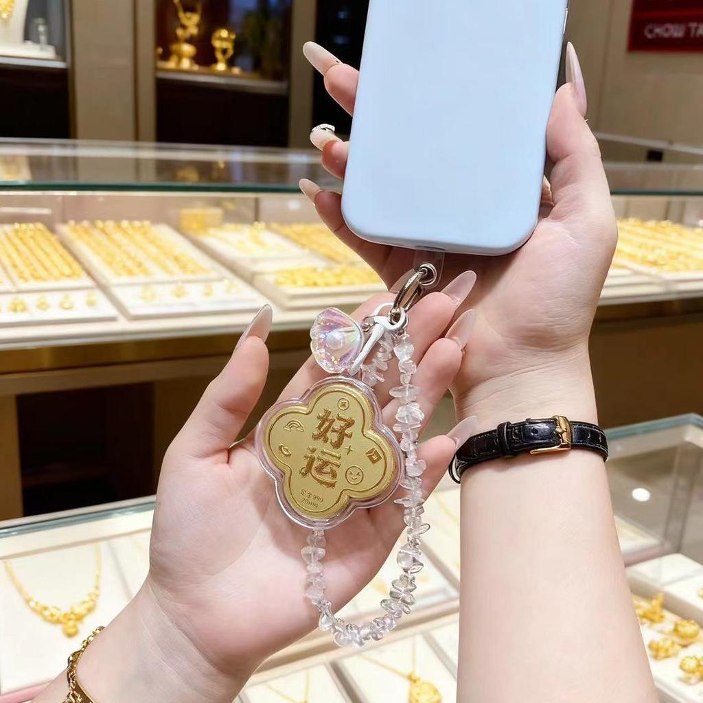 999 Pure Gold Lucky Crystal Keychain Pendant for Bags, Phones, Cars, and Gifts