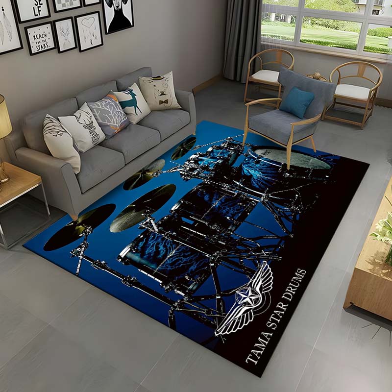 3D Drum Kit Music Instruments Area Rug Large,Carpet Rug for Living Room Bedroom Sofa Doormat Decor,Kid Play Non-slip Floor Mat