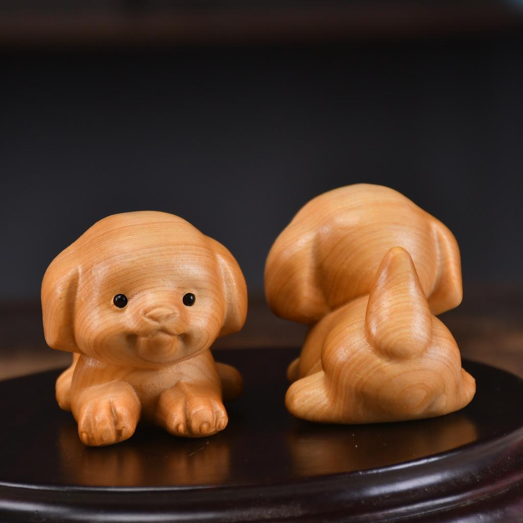 Pequeña Figura de Perro del Zodiaco de Madera, Talla en Madera de Ciprés de Arizona de 1.65", Manualidades Lindas de Animales Perro, Decoración de Escritorio de Oficina en Casa, Amantes de los Perros