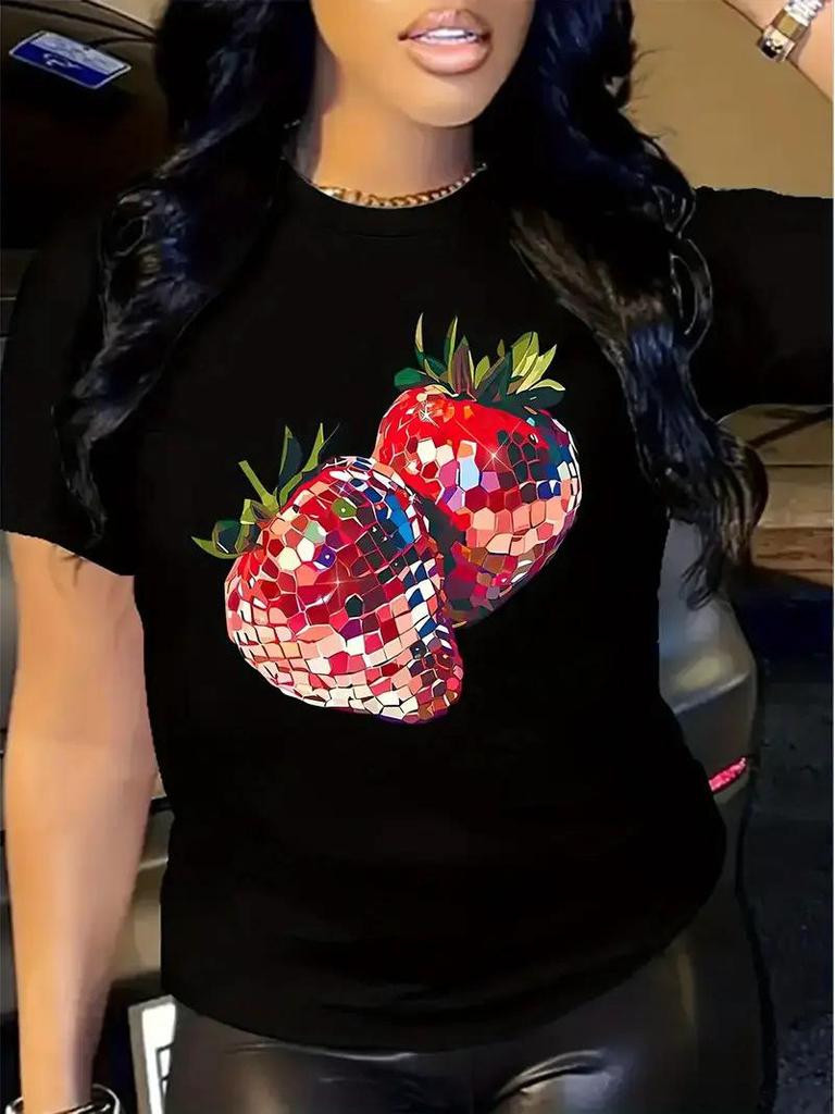 Women's Short Sleeve Cherry Print Top with Free Shipping