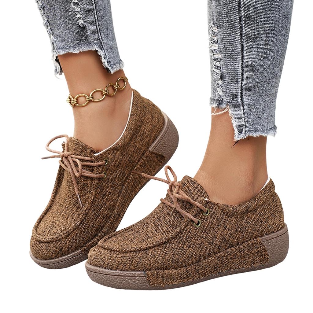 Women's Fashion Round Toe Lace-up Casual Flat Shoes