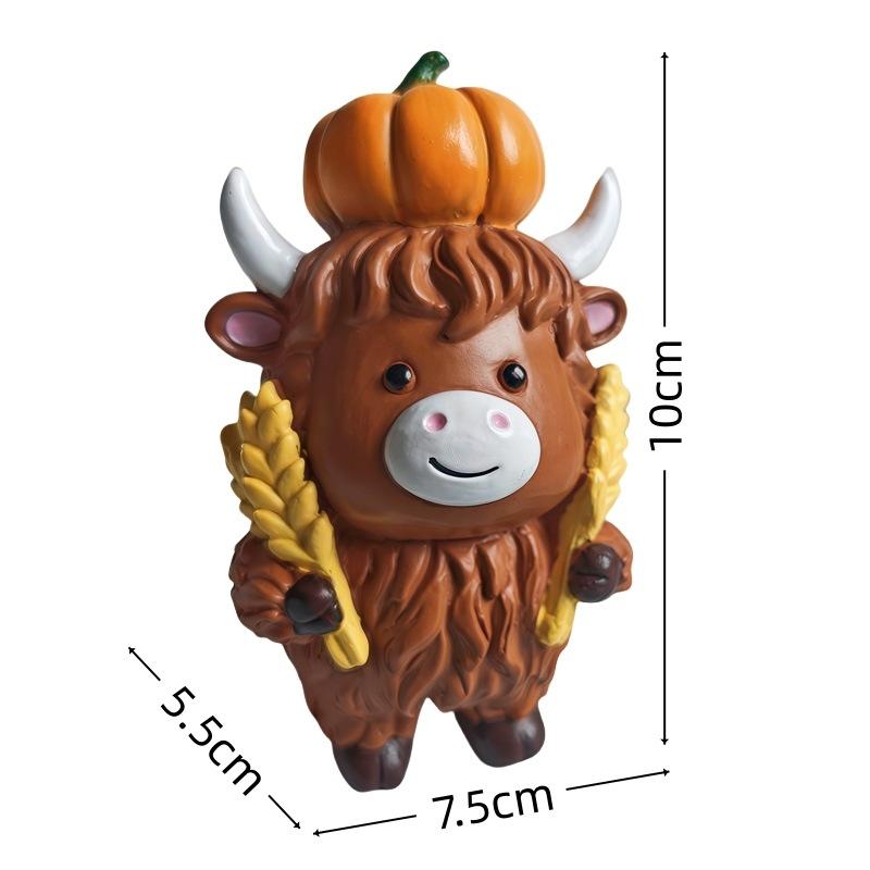 Halloween & Christmas Highland Cow Ornament Cute Resin Farmhouse Animal Figurine Funny Decorative Cow Statue Tabletop Home Decor