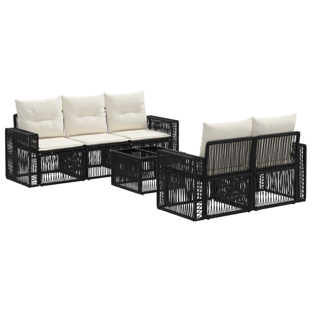 6 Piece Black Poly Rattan Garden Sofa Set