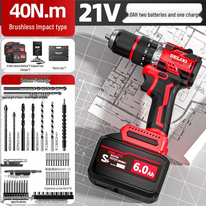 Delixi Brushless Rechargeable Lithium Impact Drill & Screwdriver: Multifunctional Handheld Electric Pistol Drill for Household Use