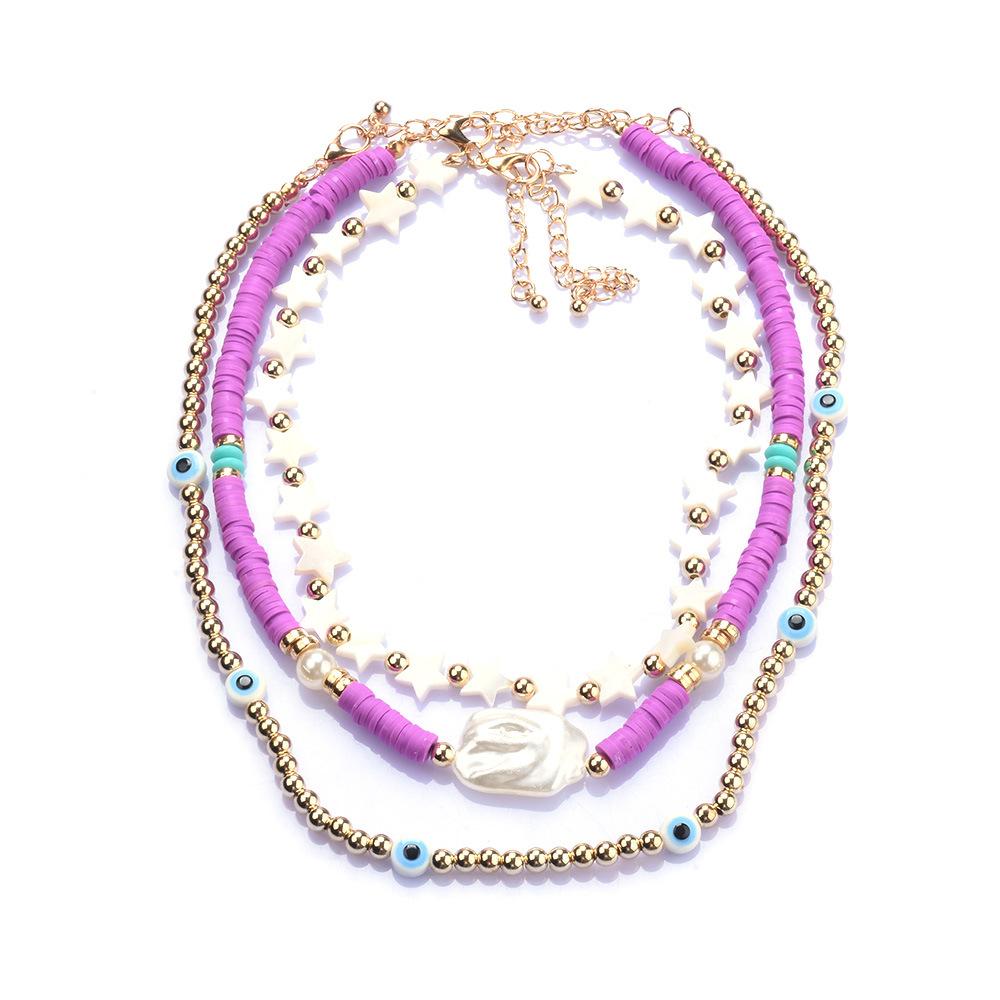 Ethnic Style Acrylic Handmade Soft Pottery Star Eye Necklace Fashion Light Luxury Pearl With Women