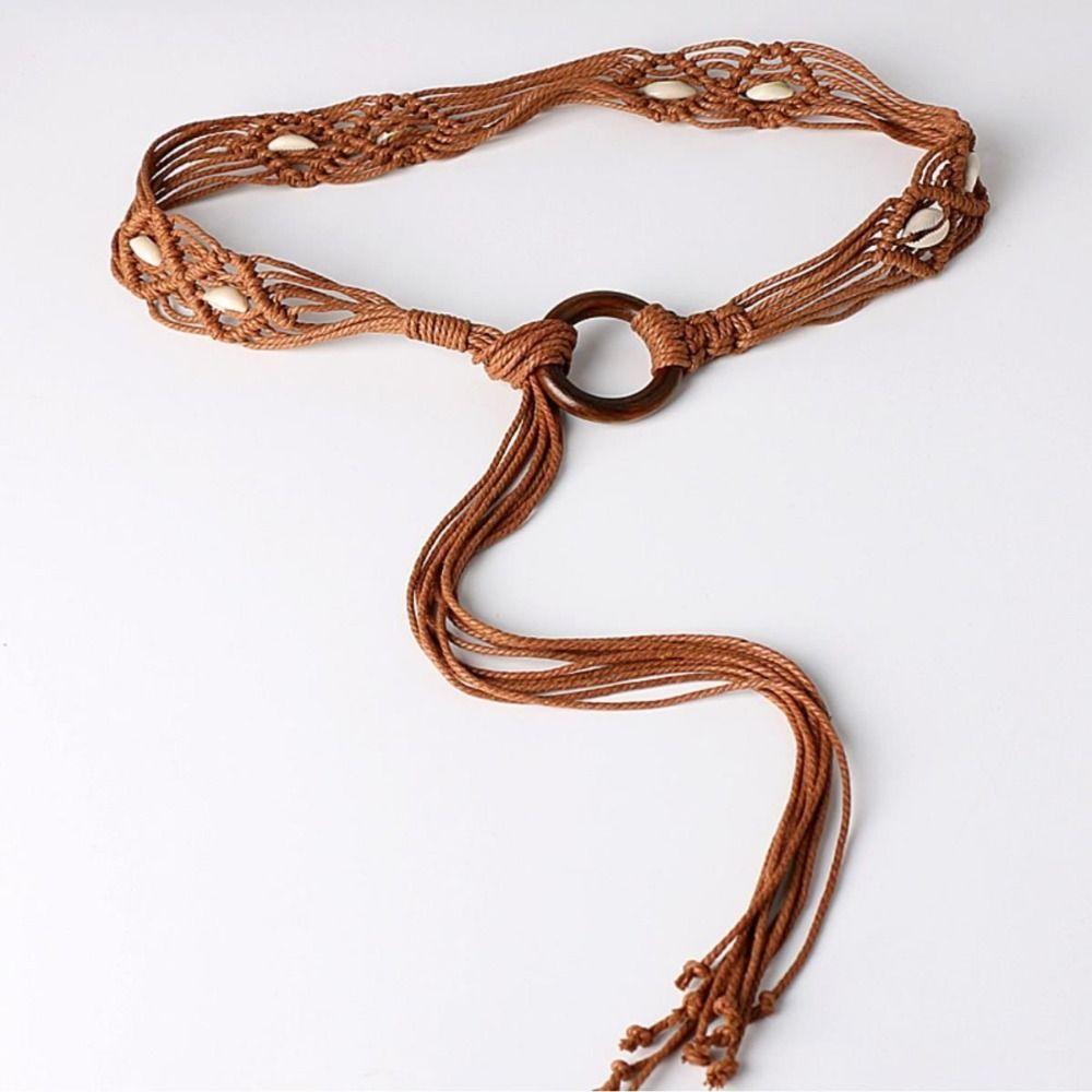 Bohemia Braided Waist Chain Versatile Lace-up Waist Belt Retro Tie Waist Rope  Women's Fashion