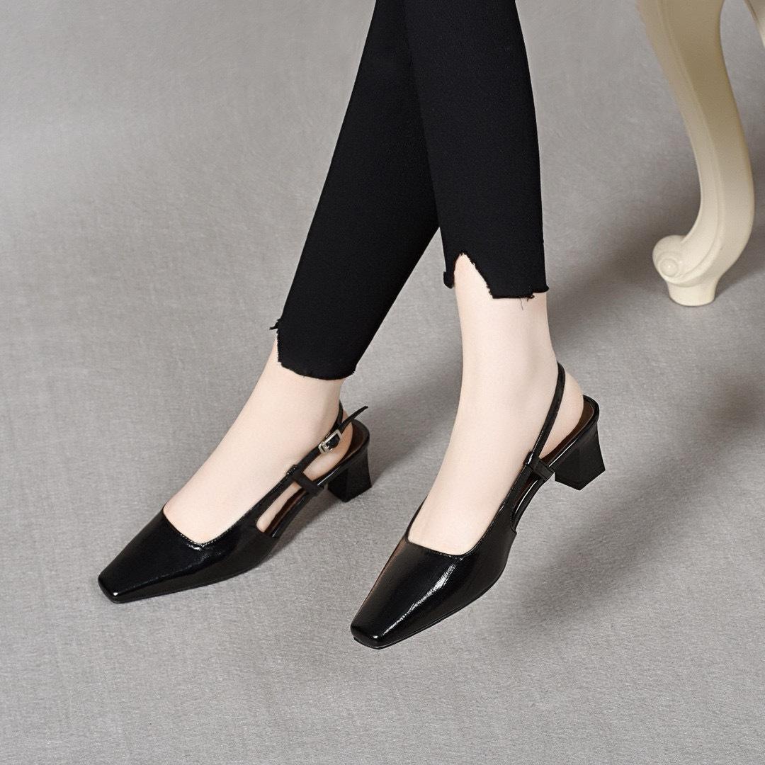 

Французские сандалии женские 2025 весна и лето новая сумка голова пустые сандалии простые легкая роскошь средний каблук квадратный носок пряжка модная обувь 34 чёрный