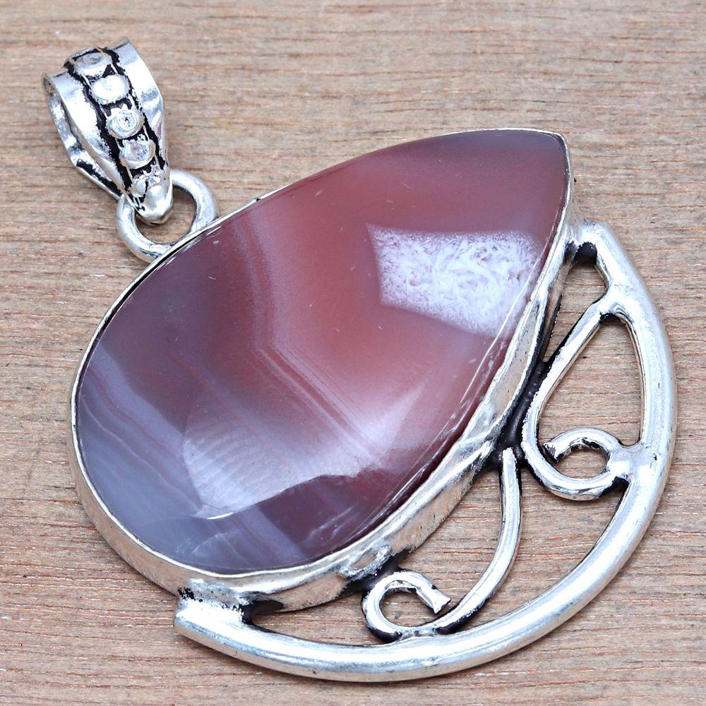 Pendant Banded Agate Gemstone Handmade Gift For Her Silver Jewelry 1.75"