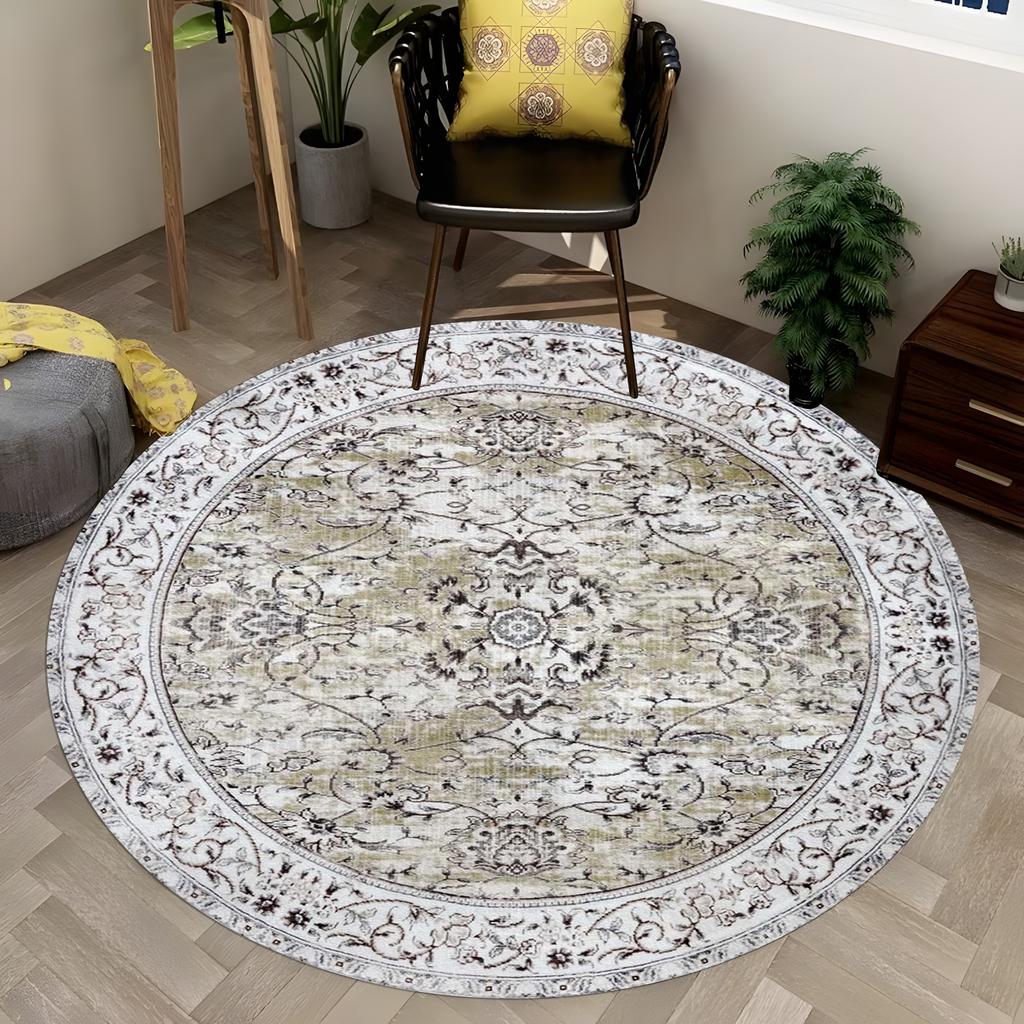Luxury Floral Round Area Rug Vintage Bohemian Style for Living Room Bedroom Decor Soft Non-Slip Carpet