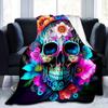 1pc Cozy Skull Print Flannel Throw Blanket - Contemporary Digital Print Soft and Warm All-Season Knitted Polyester Blanke
