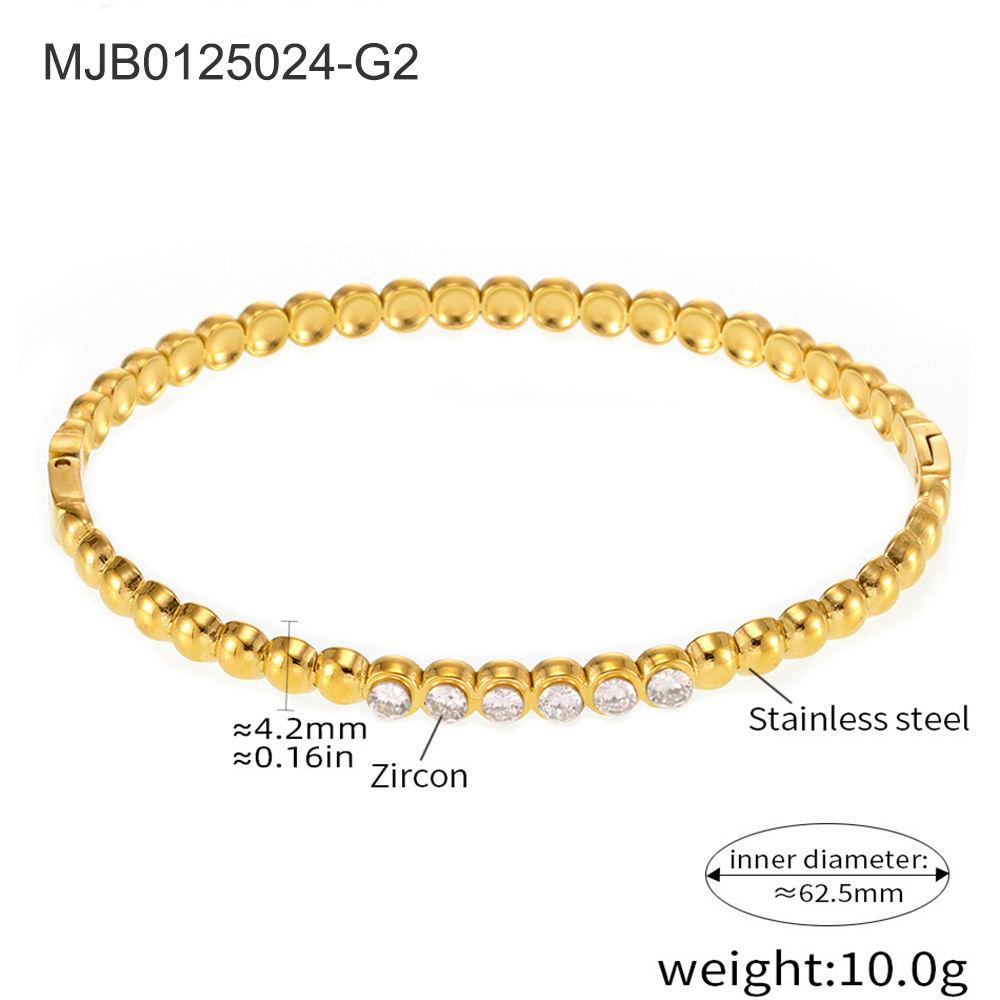 Ready to Ship18K Gold Plated Luxury Zircon Stainless Steel Anti Tarnish Jewelry Bead Fashion Bangle Bracelet for Women