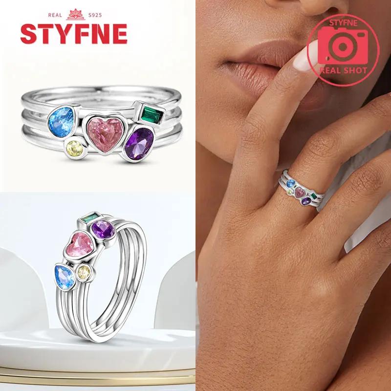 Unendliche Liebe Schmuck Schwarz & Rosa Herz Glänzende Zirkon Ringe Mode Neu 925 Silber Damenringe für Valentinstagsgeschenk