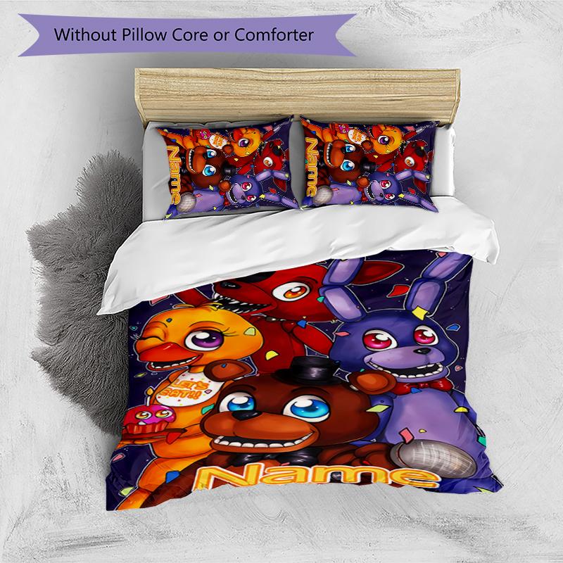 3pcs Custom Name Five Nights At Freddy's Bedding Set Duvet Cover Closure Includes 1 Duvet Cover & 2 Pillowcases for All Seasons Bedroom Decor