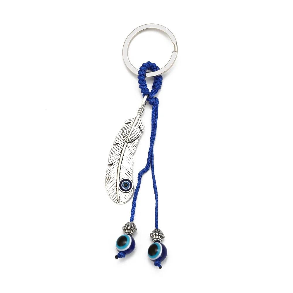 Lucky Eye Alloy Fatima Hand Elephant Owl Tree of Life Keychain Blue Turkish Evil Eye Key Chain Car Keyring for Women Men Jewelry
