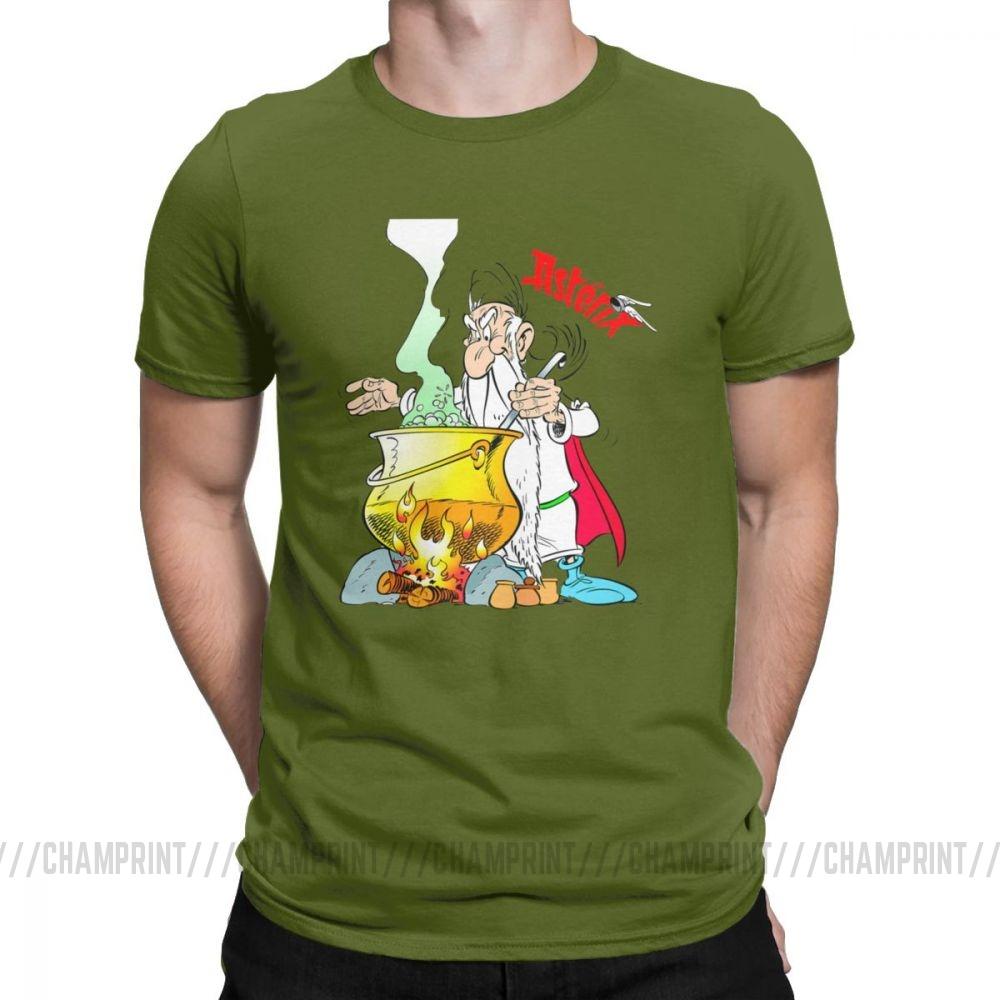 Herren Asterix und Obelix T-Shirt Panoramix Gutix Asterix Comics Reine Baumwolle Oberteile Kurzarm Rundhals T-Shirts Grafik T-Shirts L brown