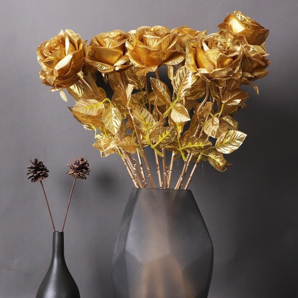 1pc Silk Rose Simulated Rose Bouquet DIY Floral Materials Realistic Simulation Flowers Gold Soft Artificial Flowers