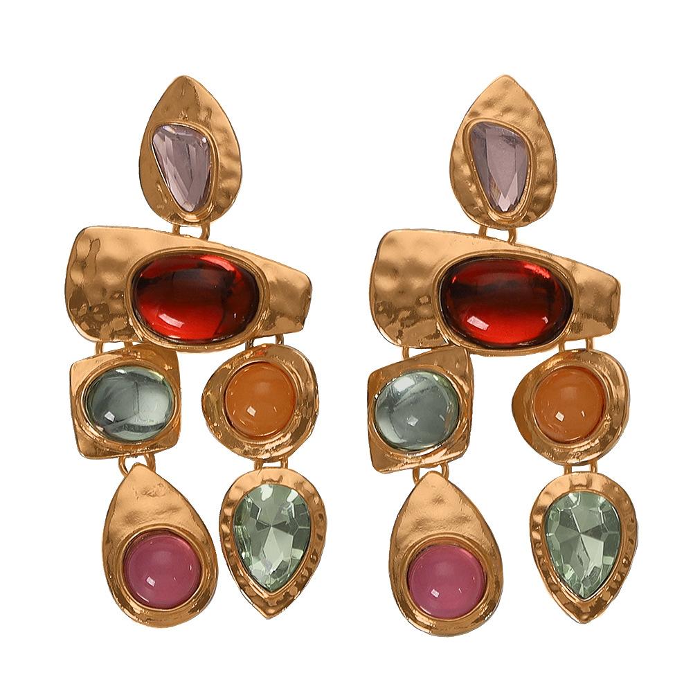 Baroque Style Luxury Long Geometric Stone Earring Hot Sale Alloy Gemstone Irregular Pendant Tassel Earrings for Women