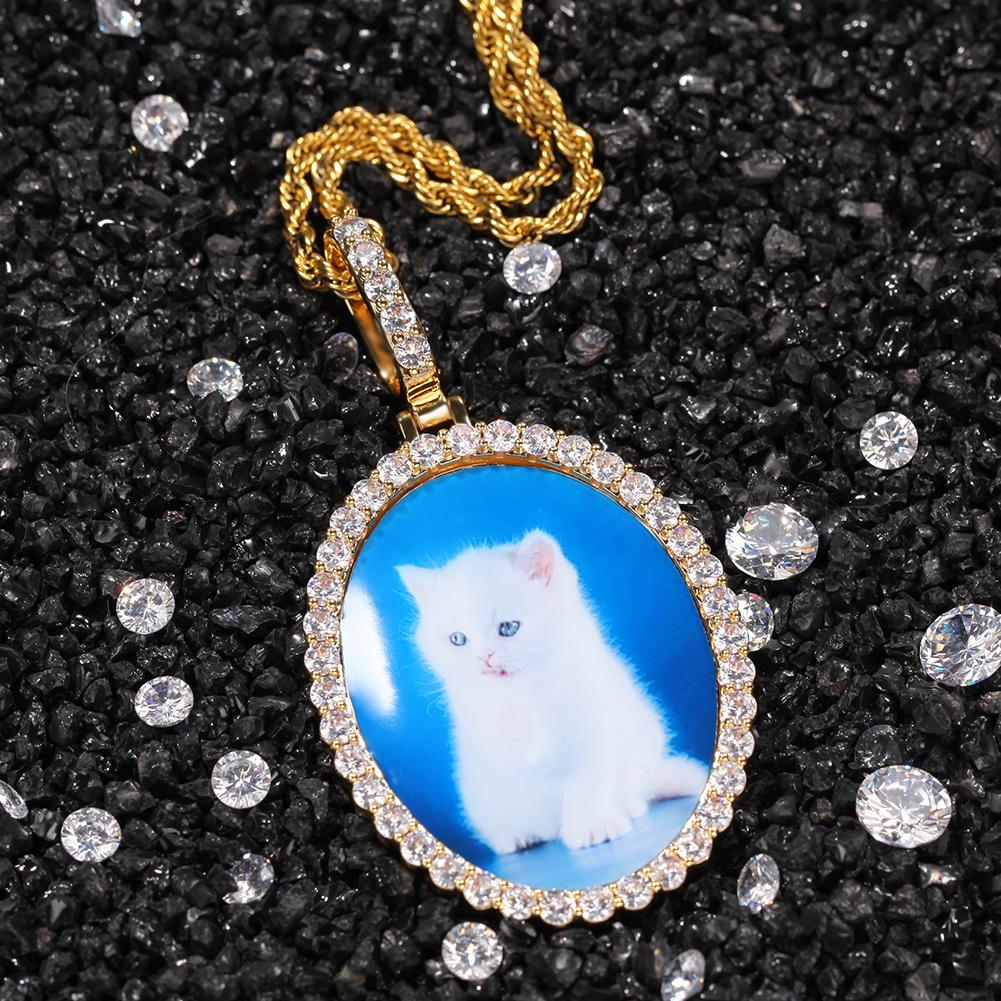 

The Bling King Custom Oval Photoes Necklace Engrave Name Charm DIY Memory Medallions Best Gift Hiphop Jewelry 20inch Rope Chain золотой