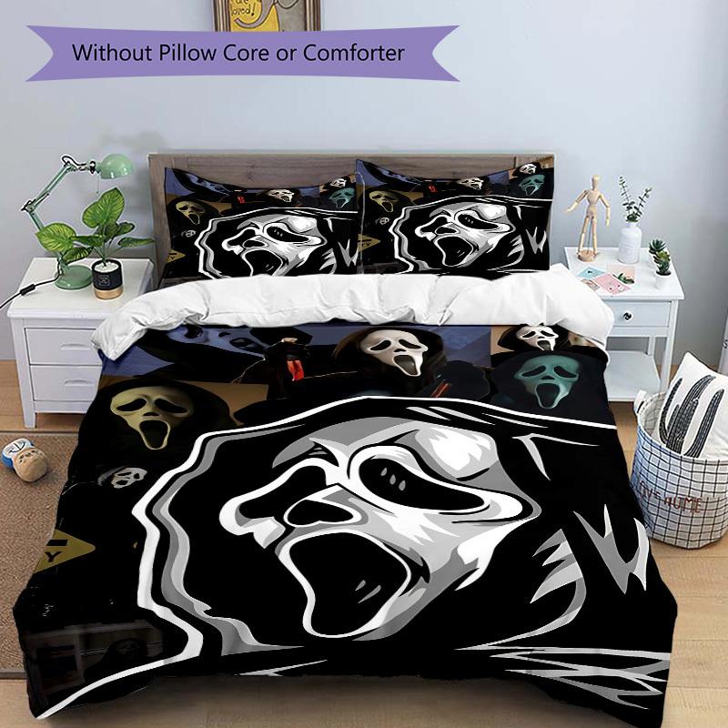 3pcs Scream Mask Duvet Cover Set - Machine Washable, Includes 1 Duvet Cover and 2 Pillowcases, No Core Included Yy251022173