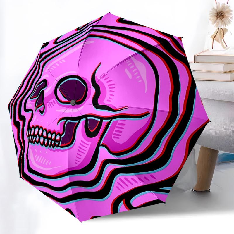 1pc Skull Waves Fashionable Automatic Opening/Closing Folding Umbrella with 8 Bones, Windproof Portable, Daily Use087