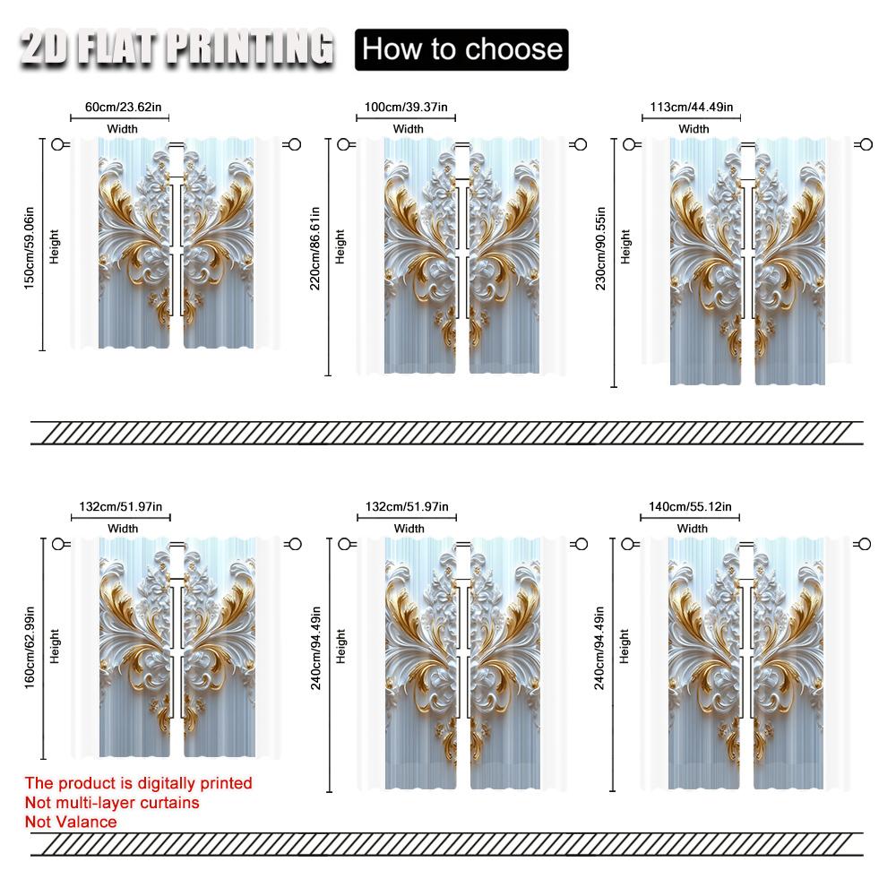 2Pcs Elegant Floral Print Window Curtains Rod Pocket Design Polyester Material Perfect For Living Room Bedroom More Home