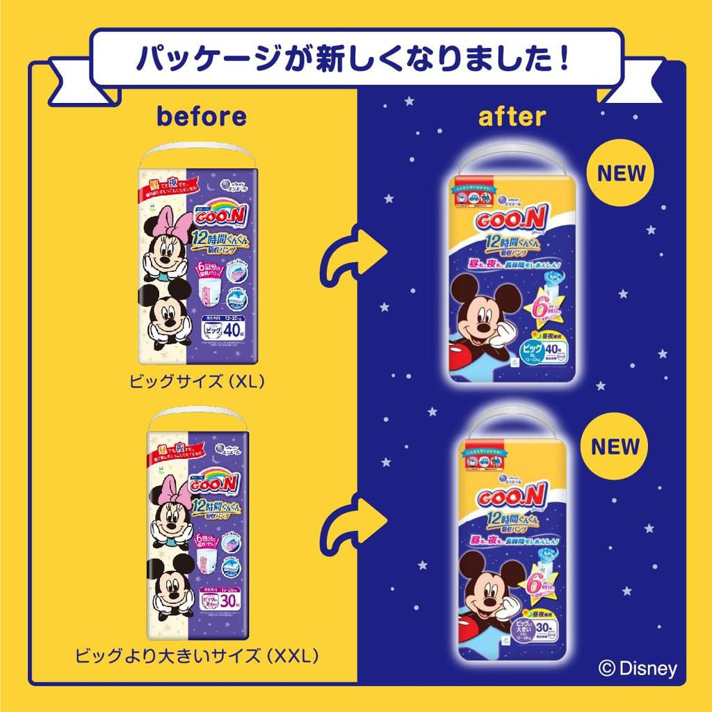 Goon Absorbency Diapers Disney 30 Count 12-Hour (13-25kg), Unisex, Design,