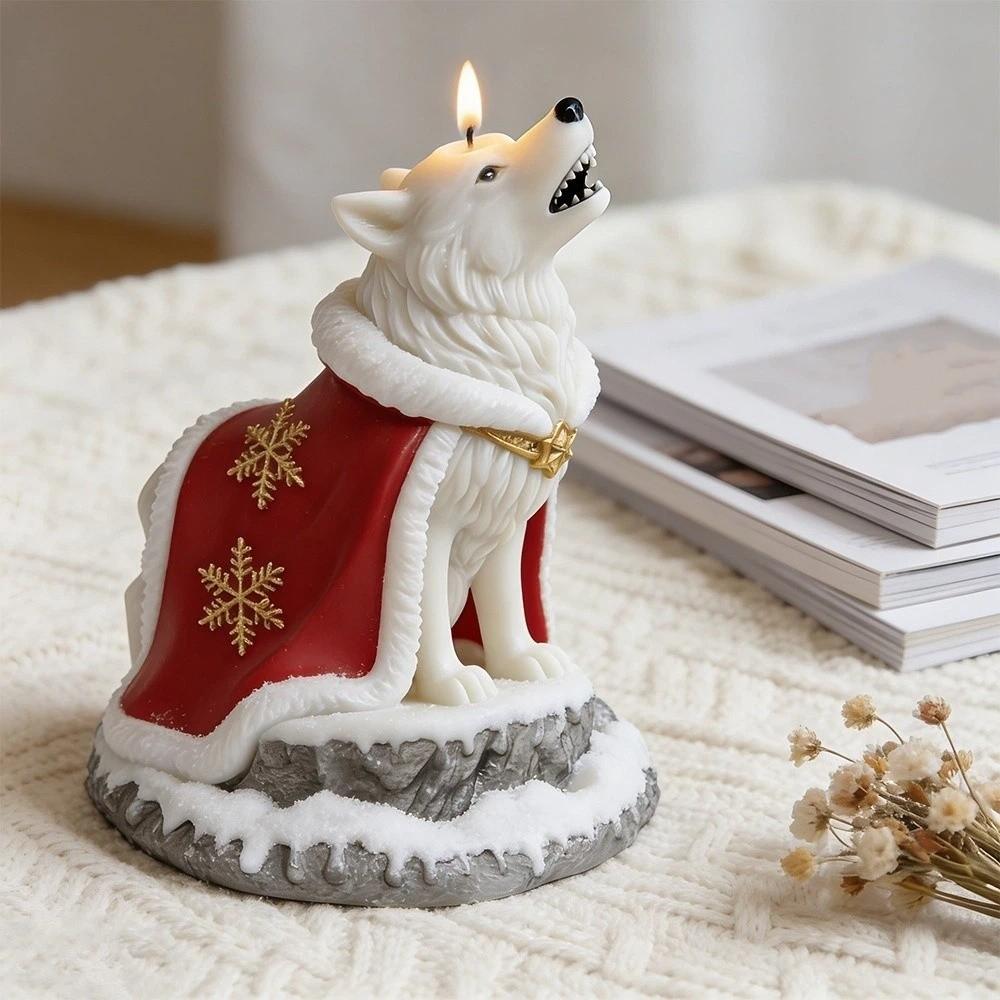 Cute Cloak Wolf Dog Mold Flexible Silicone Candle Mold Decorative 3D Wolf Mold Plaster Statues