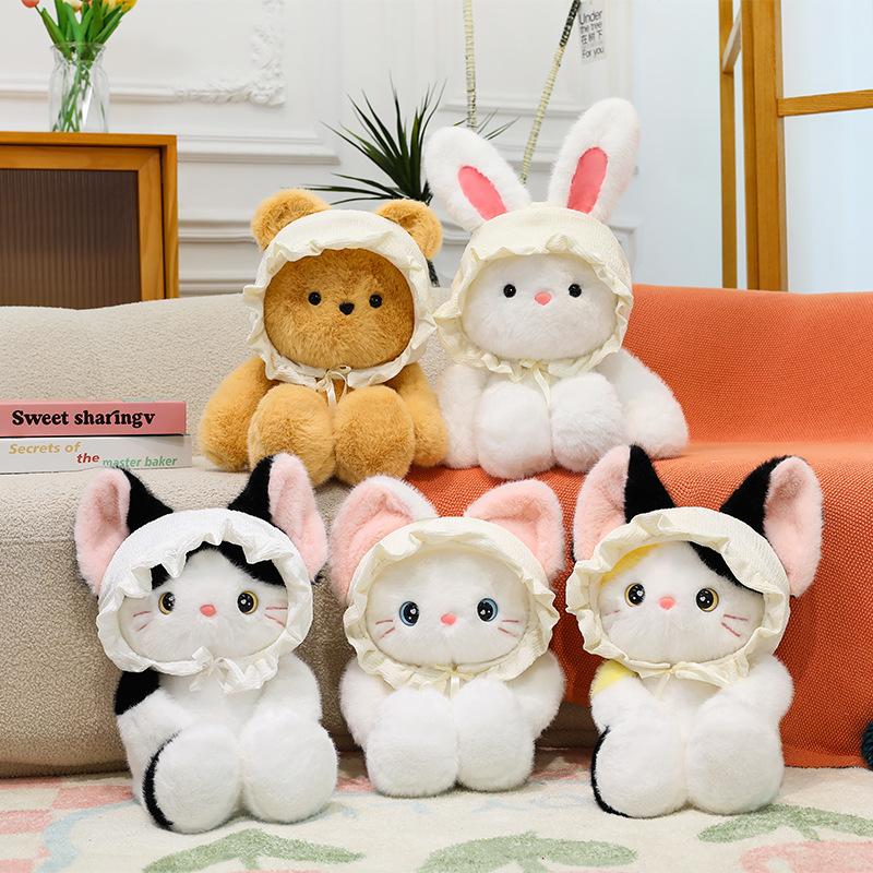 New baby hat bear plush toy children sleep soothing cat throw pillow girl rabbit doll
