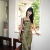 New Chinese-style Green Mesh Yarn Floral Suspender Dress Women's Summer Design High-end Temperament Waist-wrapped Hips Fishtail Dress