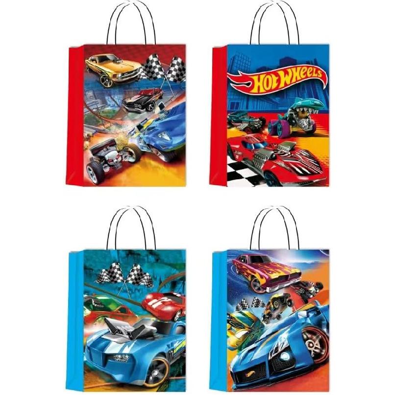 16Pcs Hot Car Happy Birthday Party Decoration Gift Bags Wheels Wild Wheels Race Car Candy Bags for Birthday 4 Styles Party Favors Gift Bags Party