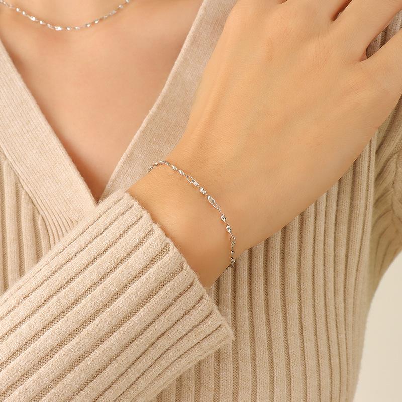 Korean Version Of Tide Niche Fairy Cold Wind Twist Thin Necklace Bracelet, Titanium Steel Gold-Plated Non-Fading Jewelry Set