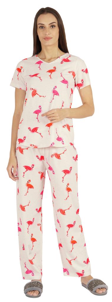 Inkmeso 2 Pcs Printed Short Sleeves Nightwear Set For Womens Top And Pajama Sleepwear Cotton PJ