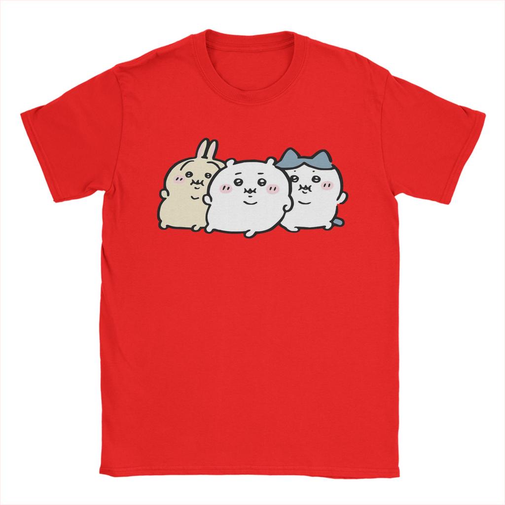 Chubby Bloated Chiikawas Hachiware Usagi Hungry Eat Food Full Fat T Shirts Men's Cotton T-Shirt Tee Shirt Clothing Gift Idea