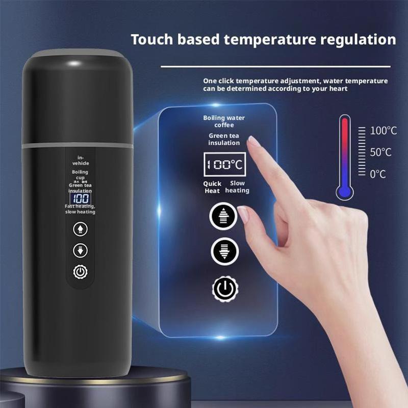 12V 24V Cupă pentru încălzire mașină Fierbător electric din oțel inoxidabil Control inteligent al temperaturii Afișaj LCD tactil Încălzitor de căni de cafea de călătorie