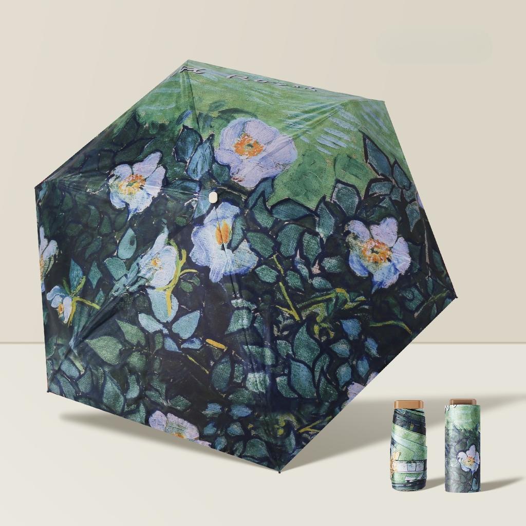 [Ultra-Light Portable] Oil Painting Umbrella Canopy 3-Fold Manual Sunshade Parasol Sunscreen Umbrella Women's Ultra-Light Portable