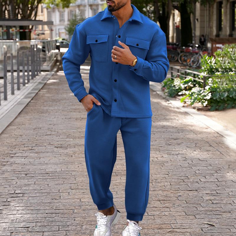 Set Giacca Casual da Uomo a Due Tasche con Pantaloni con Risvolto, Tuta Abbinata per l'Outdoor