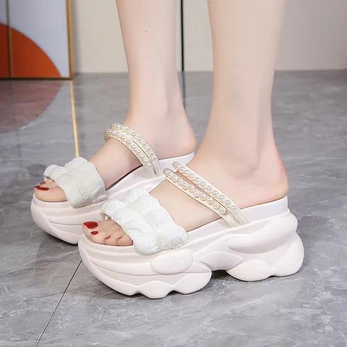Fashion 8cm Beach Slides for Women Slippers Female Shoes Ladies Summer 2024 New Summer Flat Slipper Women Thick Bottom Women's Flip Flop
